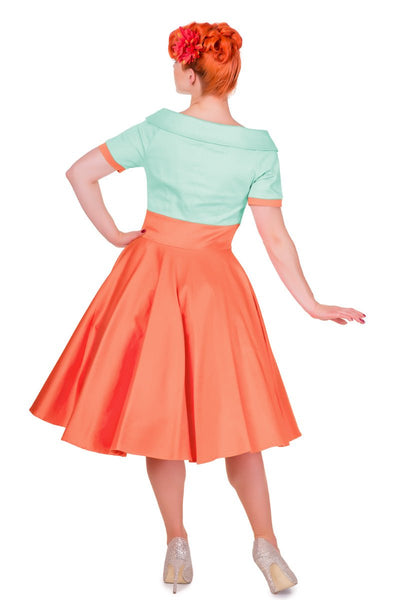 Retro Full Circle Dress in Mint Green-Coral