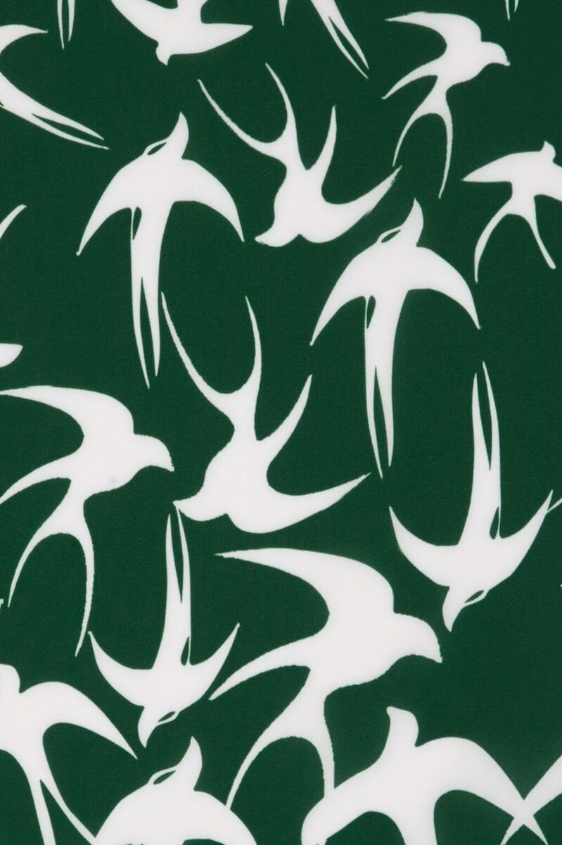 Classic Swing Dress in Green with Birds Print
