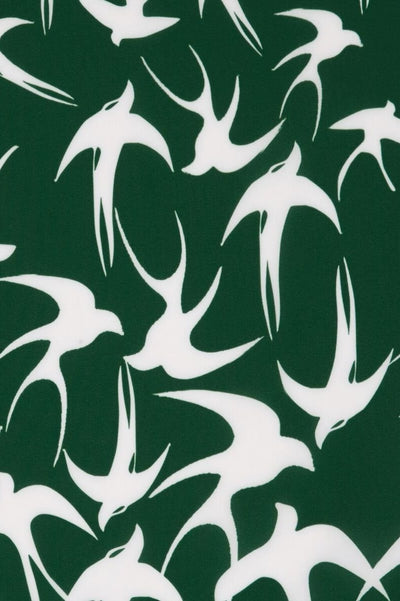 Classic Swing Dress in Green with Birds Print

