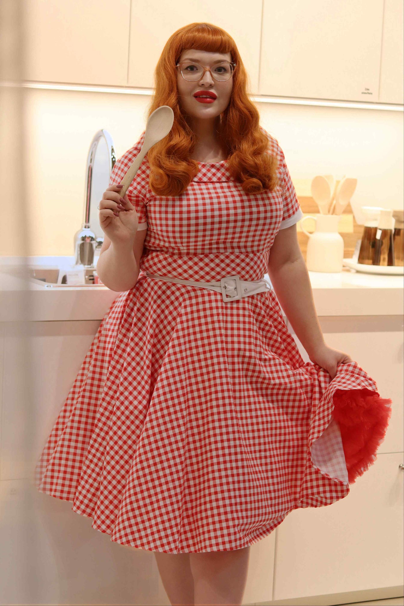 Retro Red Gingham Swing Dress