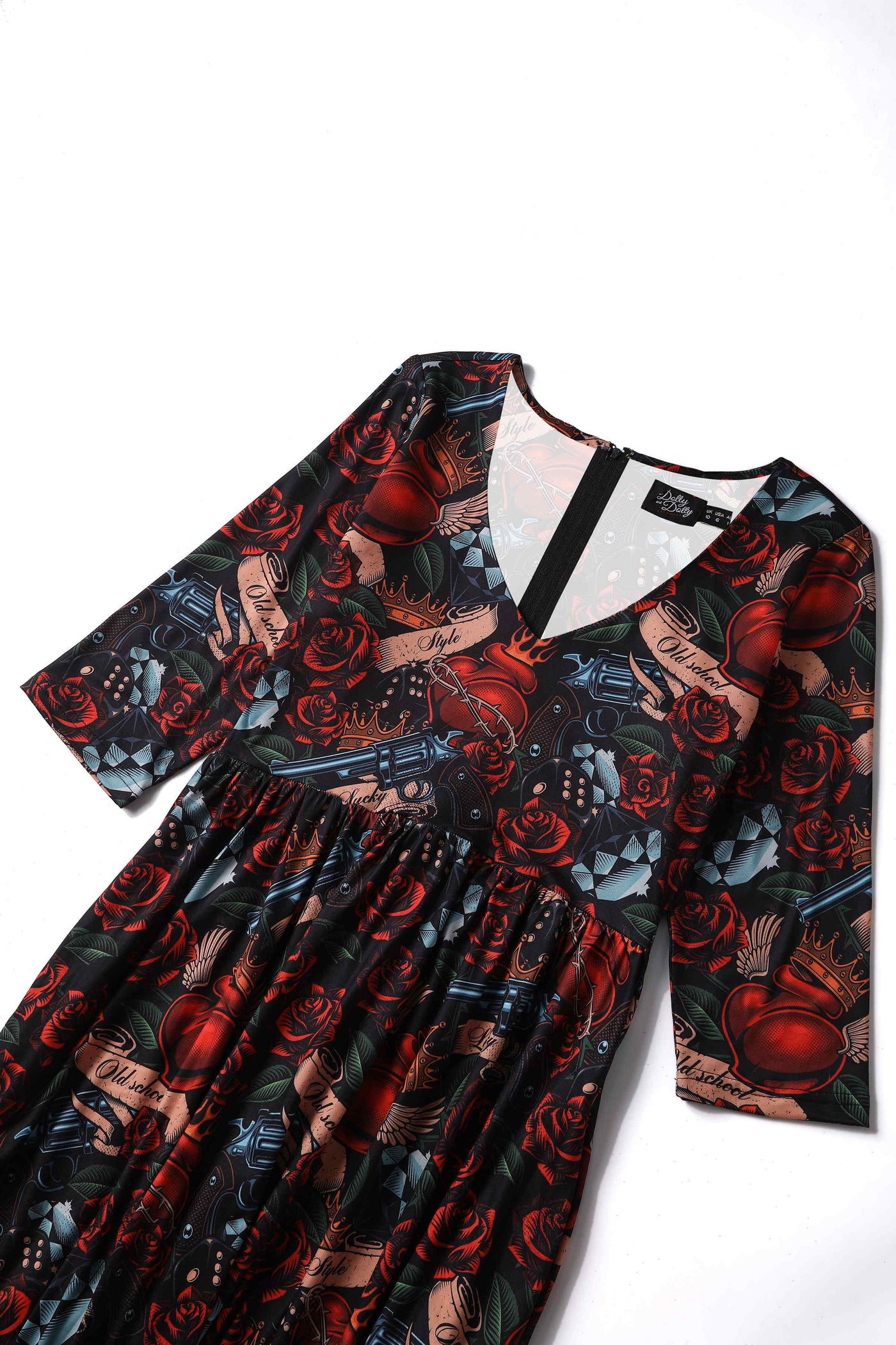 Close up view of Rockabilly Guns n Roses Dress