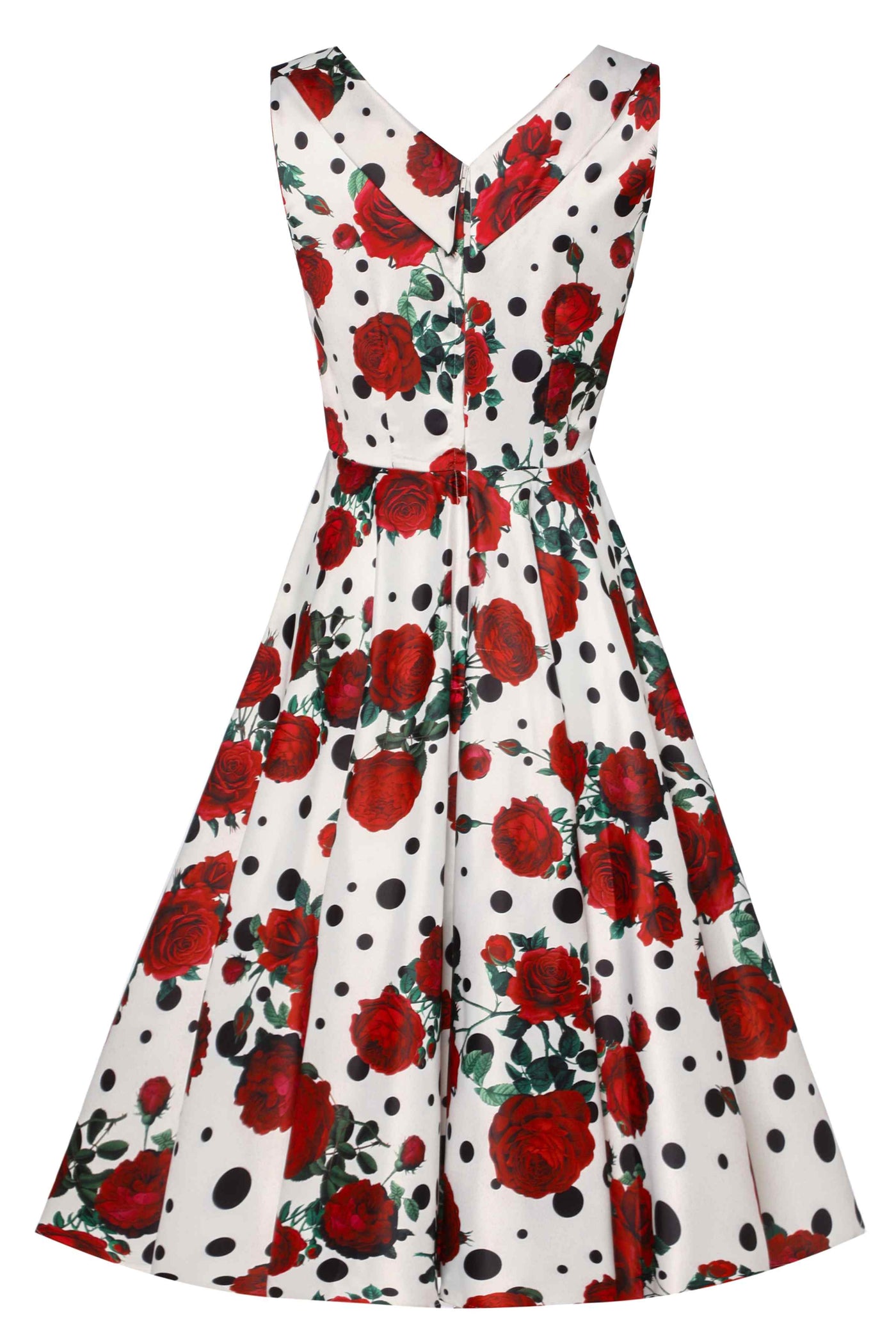 Rockabilly Red Rose Pleated Bust Dress