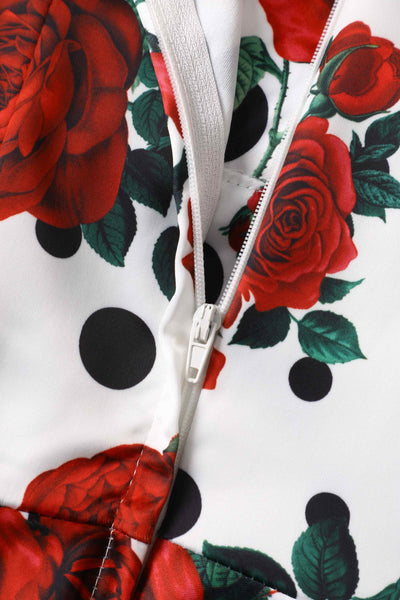 Rockabilly Red Rose Pleated Bust Dress