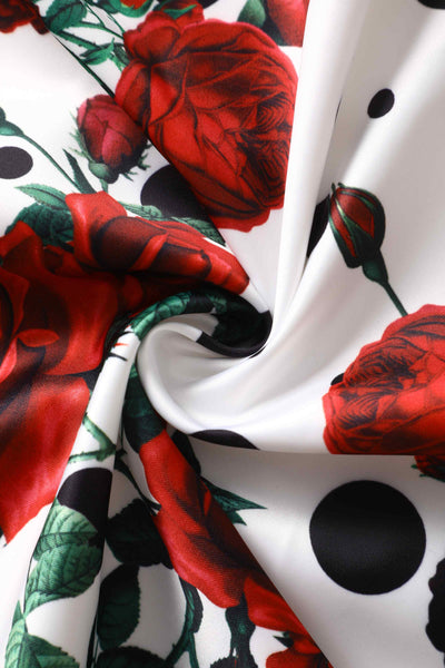 Rockabilly Red Rose Pleated Bust Dress