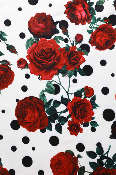 Rockabilly Red Rose Pleated Bust Dress