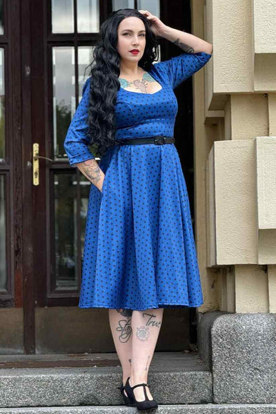 Royal Blue & Black Polka Dot Midi Dress