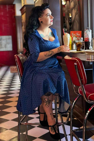 Royal Blue & Black Polka Dot Midi Dress