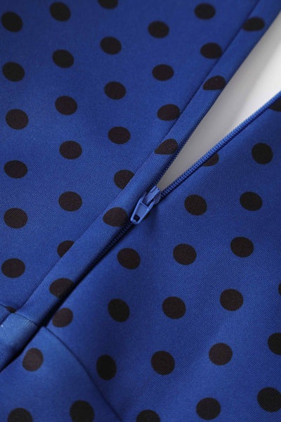 Royal Blue & Black Polka Dot Midi Dress