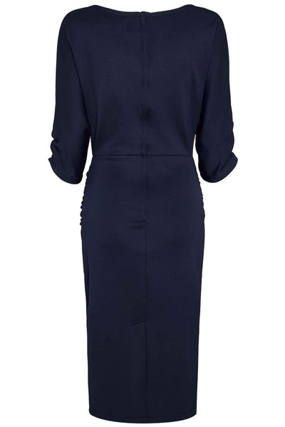 Ruffled Waist & Long Sleeved Tight Wiggle Dress Navy