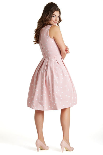 Annie Retro Polka Dot Dress in Pale Pink & White