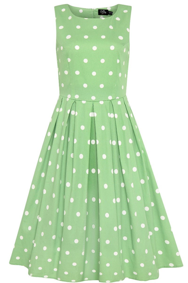Annie Retro Polka Dot Dress in Pale Green