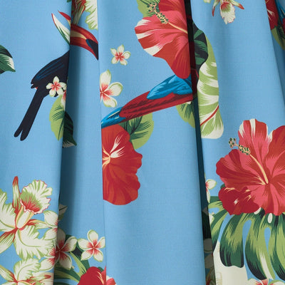 Jungle birds and floral print close up