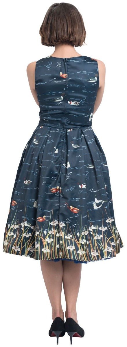 Annie Retro Inspired Navy Blue Duck Print Dress