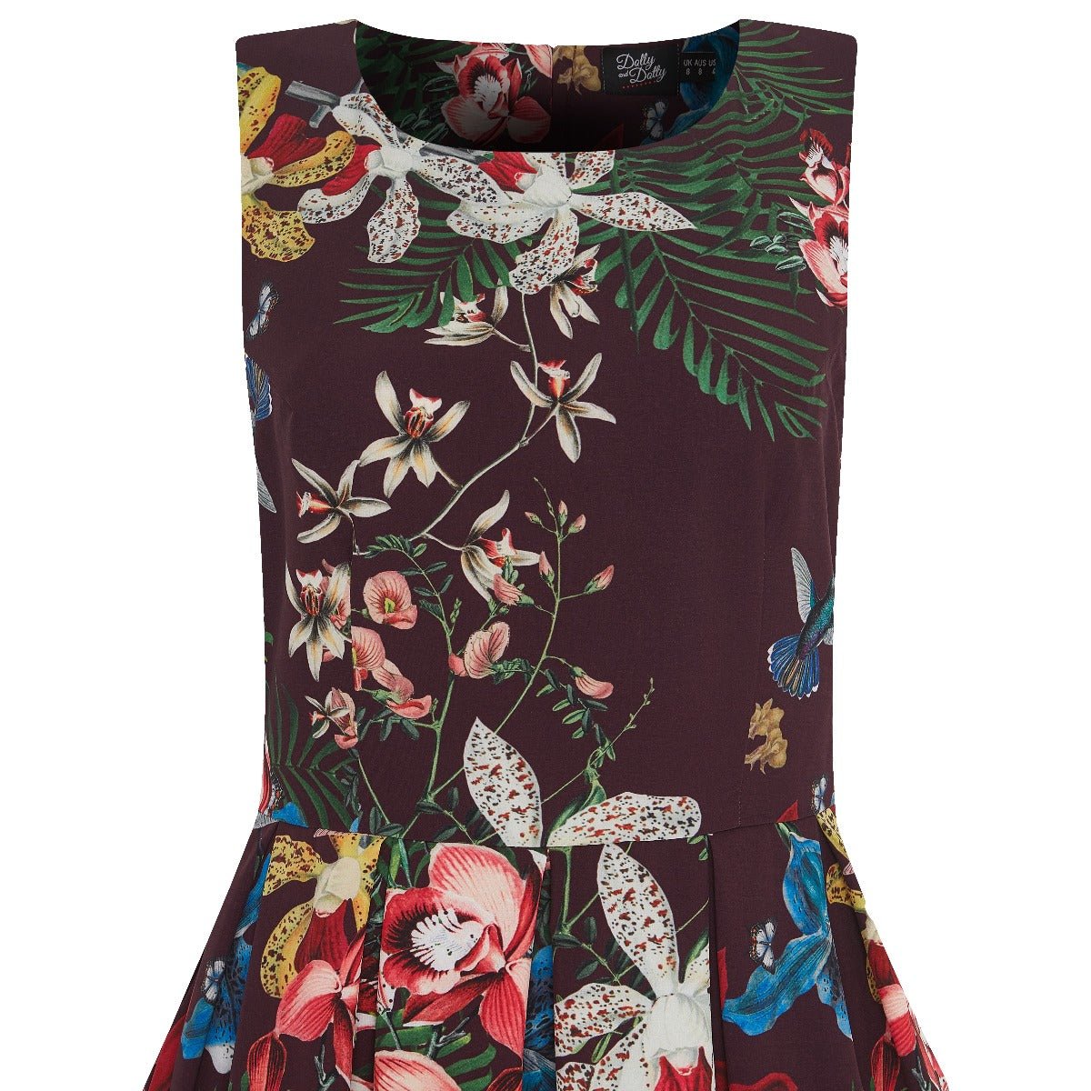 Annie Retro Botanical Swing Dress - Burgundy