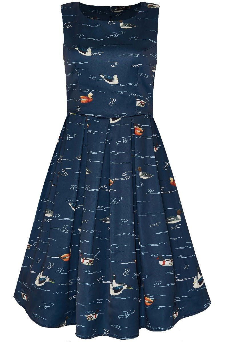 Annie 50s Inspired Womens Dress-Navy with Swimming Ducks
