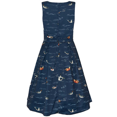 Annie 50s Inspired Womens Dress-Navy with Swimming Ducks