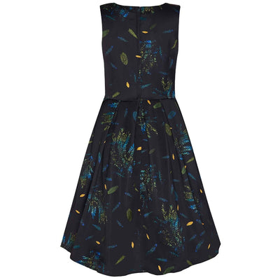 Annie Retro Inspired Dress in Navy with Leaf Print