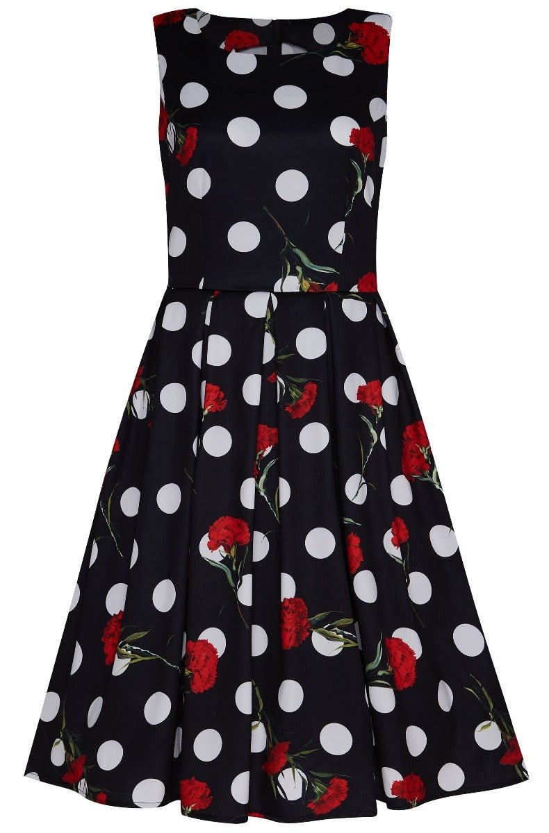Annie Black Retro Swing Dress with White & Red Roses