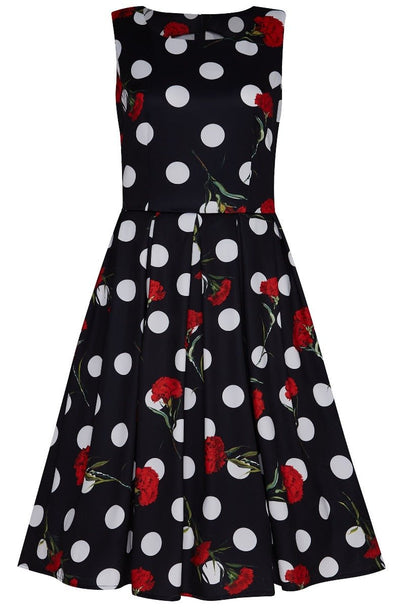 Annie Black Retro Swing Dress with White & Red Roses
