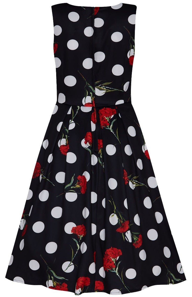 Annie Black Retro Swing Dress with White & Red Roses