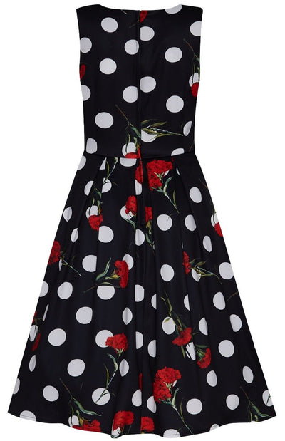 Annie Black Retro Swing Dress with White & Red Roses