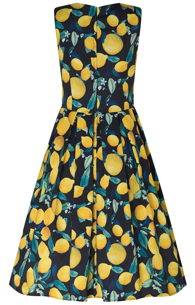 Annie Black Retro Swing Dress with Yellow Lemon Print