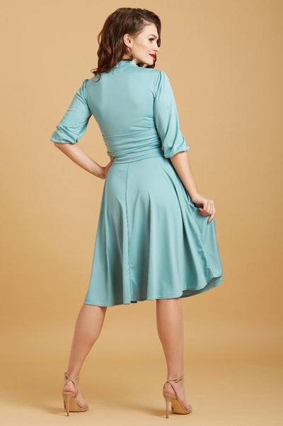 Sandra Vintage  Stretchy Sage Green Bow Tie Dress
