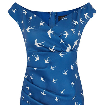Isabella Off-Shoulder Wiggle Dress Duck Blue & Raising White Swallows