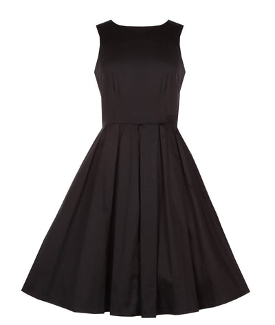 Stylish 50's Retro Swing Dress With Pockets in Plain Black