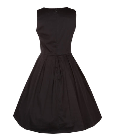 Stylish 50's Retro Swing Dress With Pockets in Plain Black