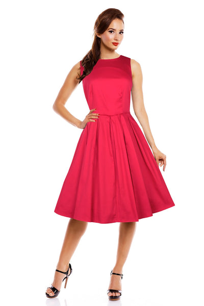 50's Retro Swing Dress With Pockets in Plain Red