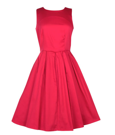 50's Retro Swing Dress With Pockets in Plain Red