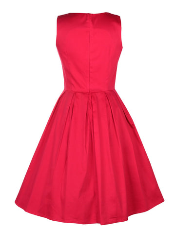 50's Retro Swing Dress With Pockets in Plain Red