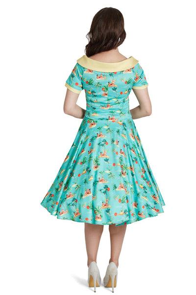 Model Photo of Sunset Pinup Couple Swing Dress in Light Green