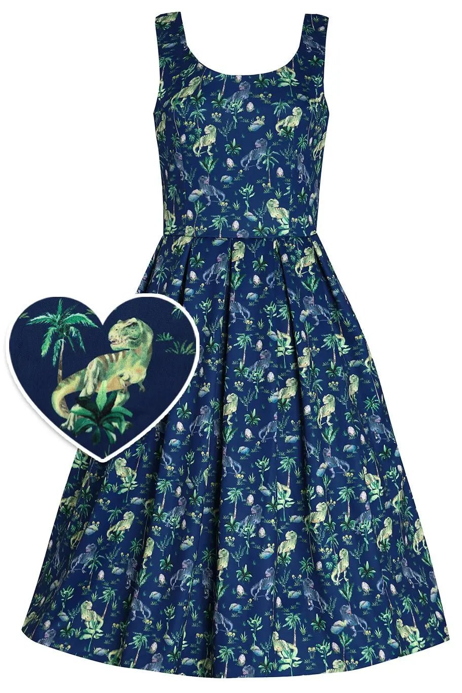 T-rex dinosaur print dress in navy blue