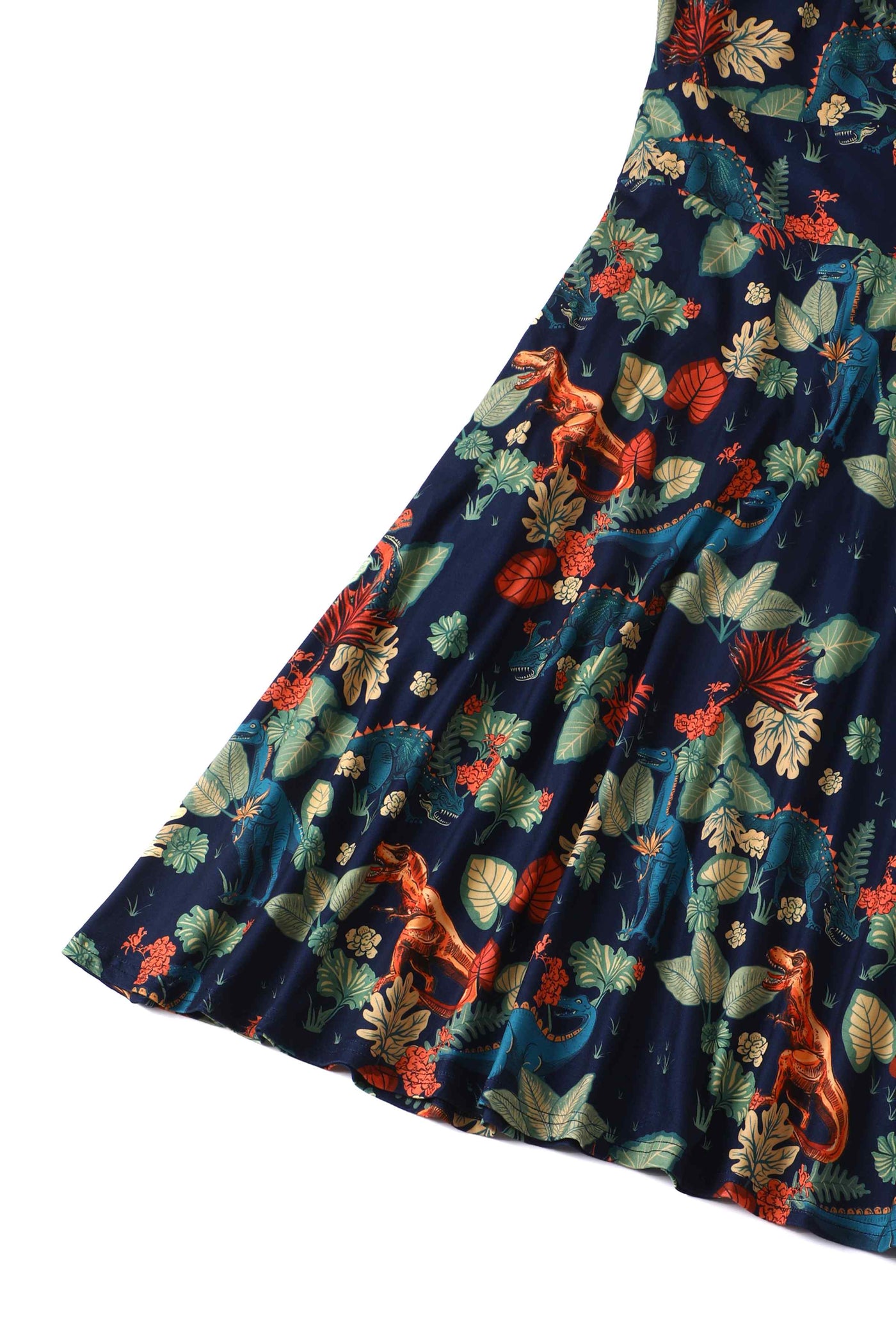 Tropical Leaves and Dinosaur Print Dress - Corner view