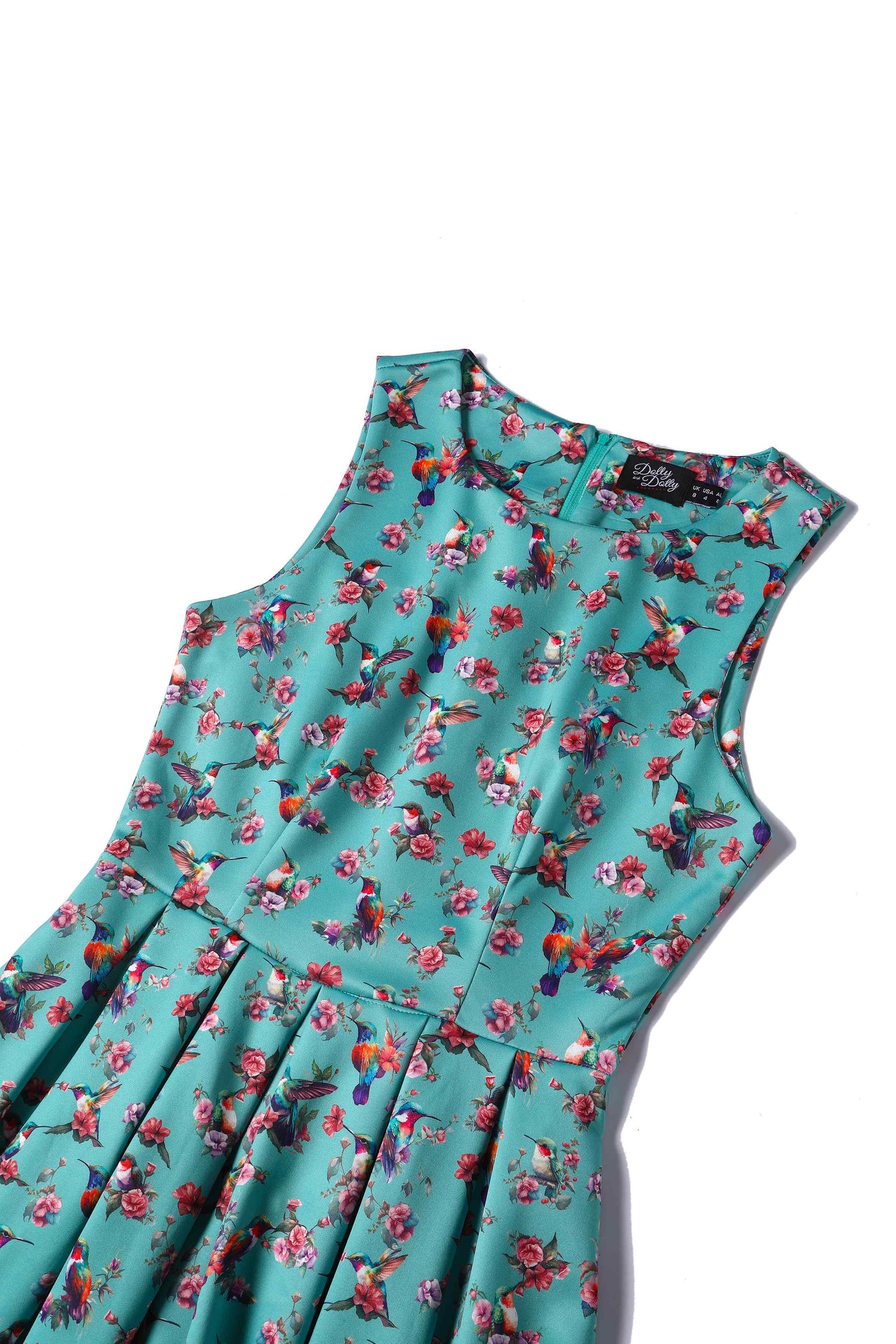 Close up View of Turquoise Hummingbird Formal Swing Dress