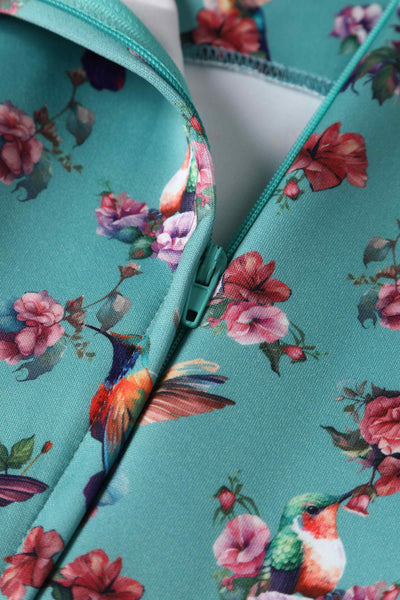 Close up View of Turquoise Hummingbird Formal Swing Dress