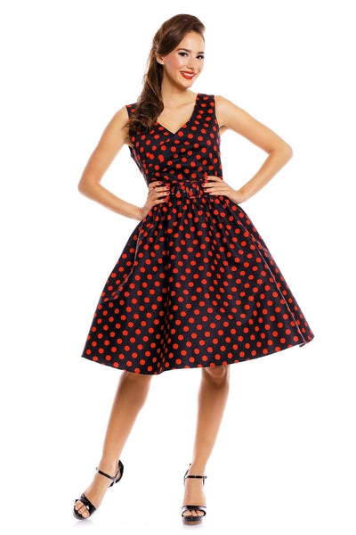 V-neck 50s Style Spot Dress in Black-Red