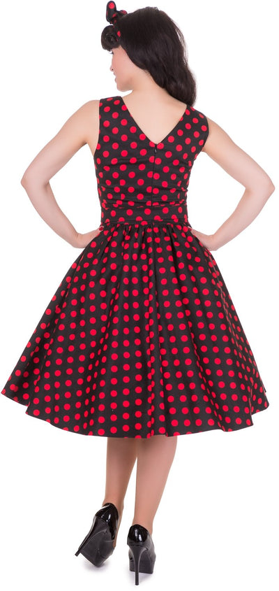 V-neck 50s Style Spot Dress in Black-Red