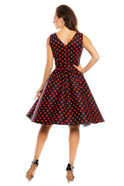 V-neck 50s Style Spot Dress in Black-Red