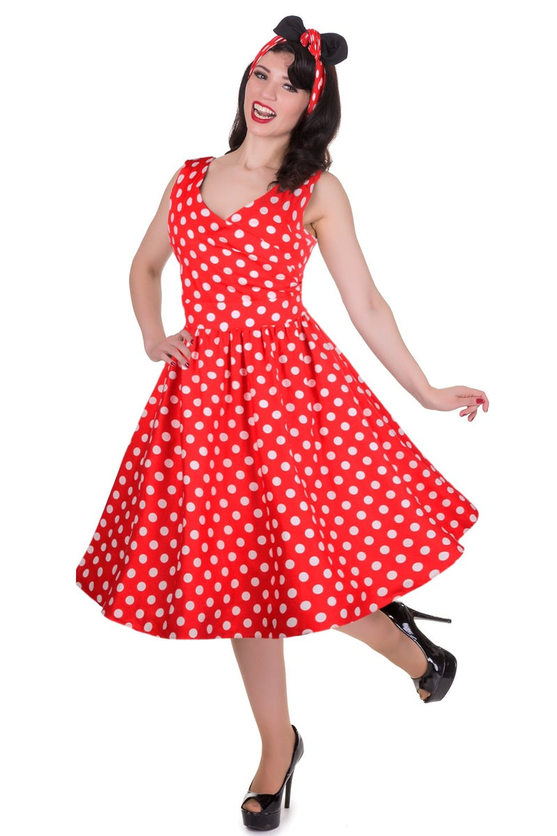 V-neck 50s Style Spot Dress in Red