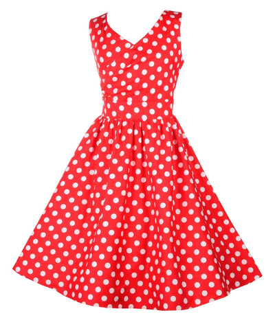 V-neck 50s Style Spot Dress in Red