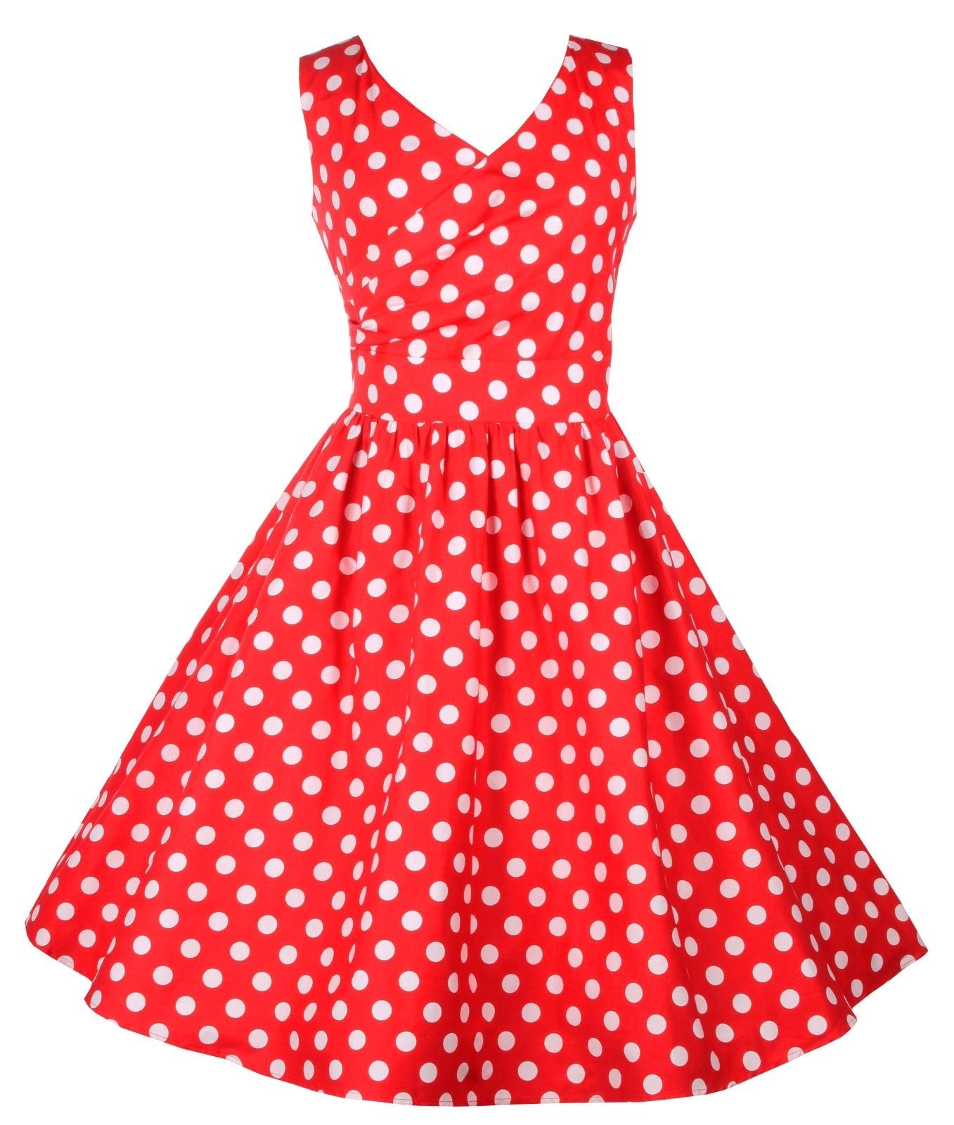 V-neck 50s Style Spot Dress in Red