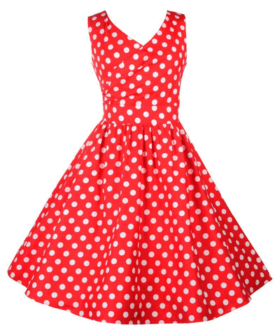 V-neck 50s Style Spot Dress in Red