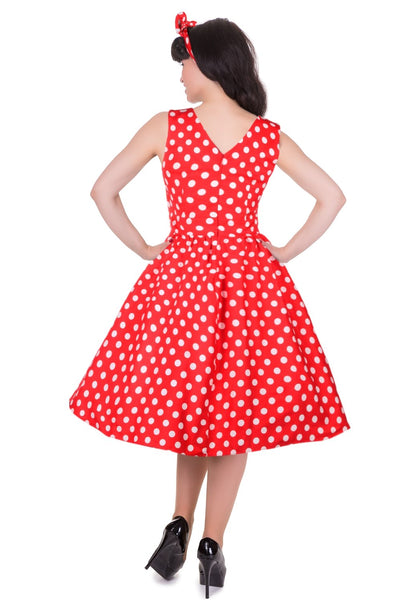V-neck 50s Style Spot Dress in Red