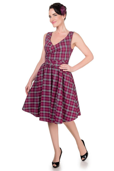 V-neck Vintage Inspired Swing Dress in Purple