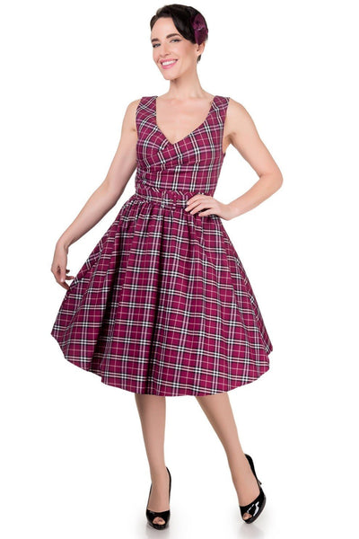 V-neck Vintage Inspired Swing Dress in Purple