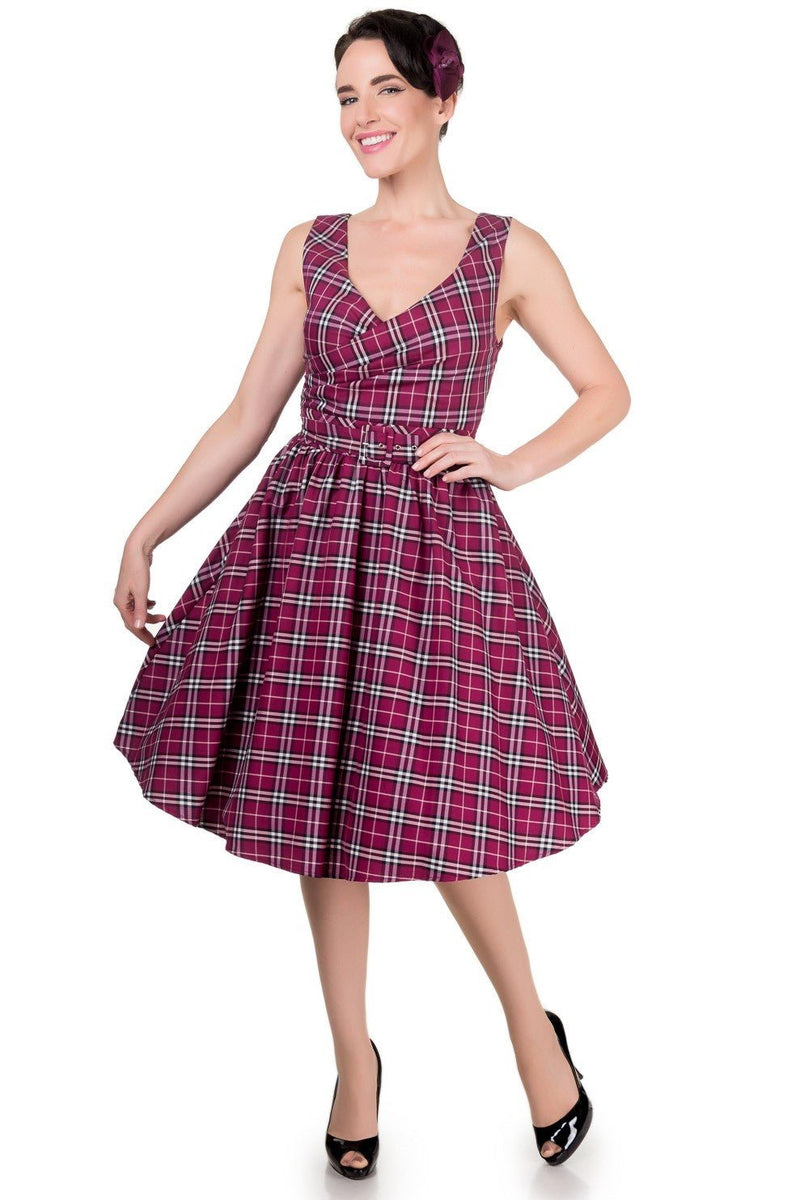 V-neck Vintage Inspired Swing Dress in Purple