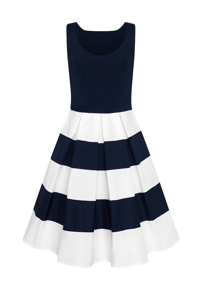 Striped 50s Swing Dress in Navy and White